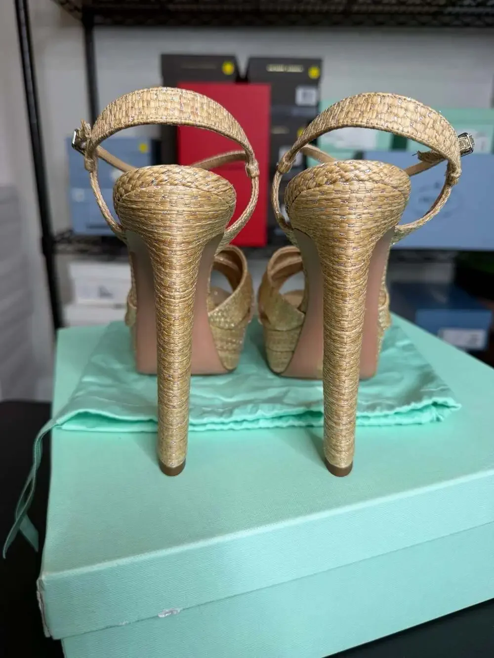 Aquazzura Nina Plateau 130 Natural  Raffia Platform Sandals EU 39 MSRP $1,300